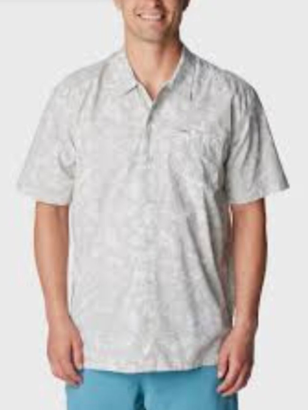 Columbia Light Gray White Tropical Print Short-Sleeve Button-Down PFG XXL Shirt